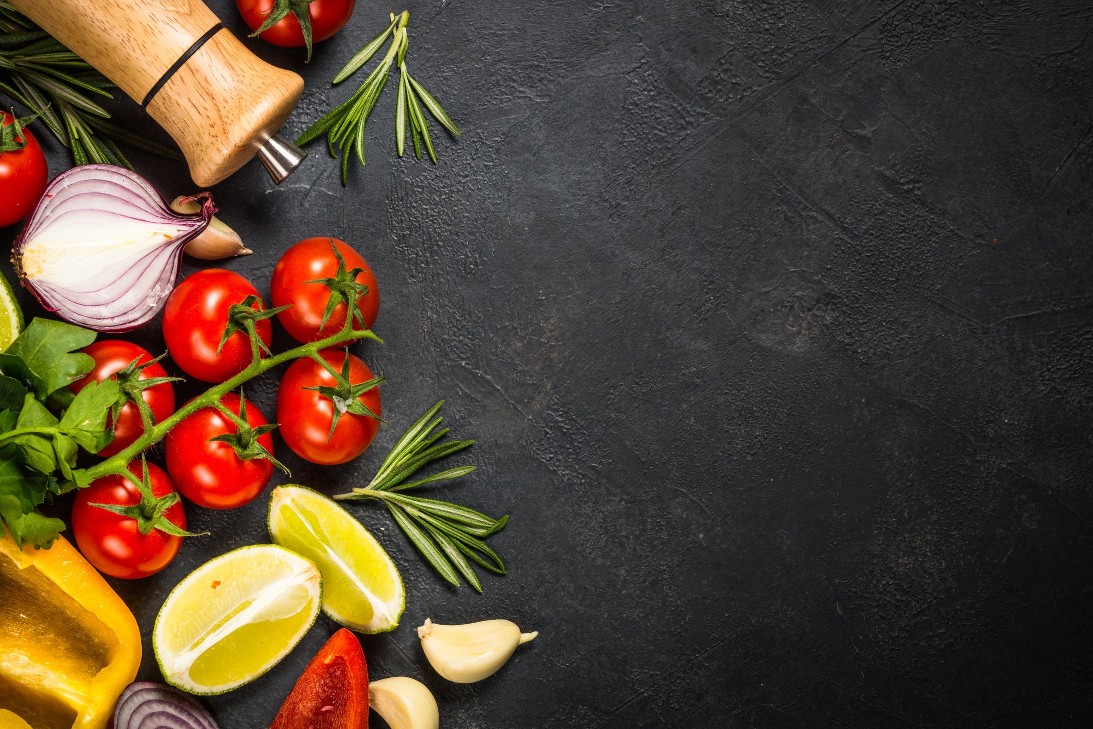 Food Cooking Background on Black Table.